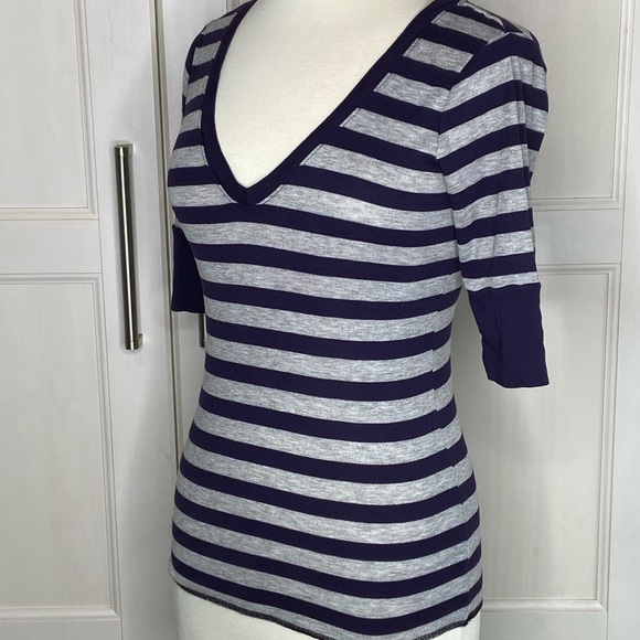 Michael Stars Navy Gray Stripe T shirt - Picture 3 of 7